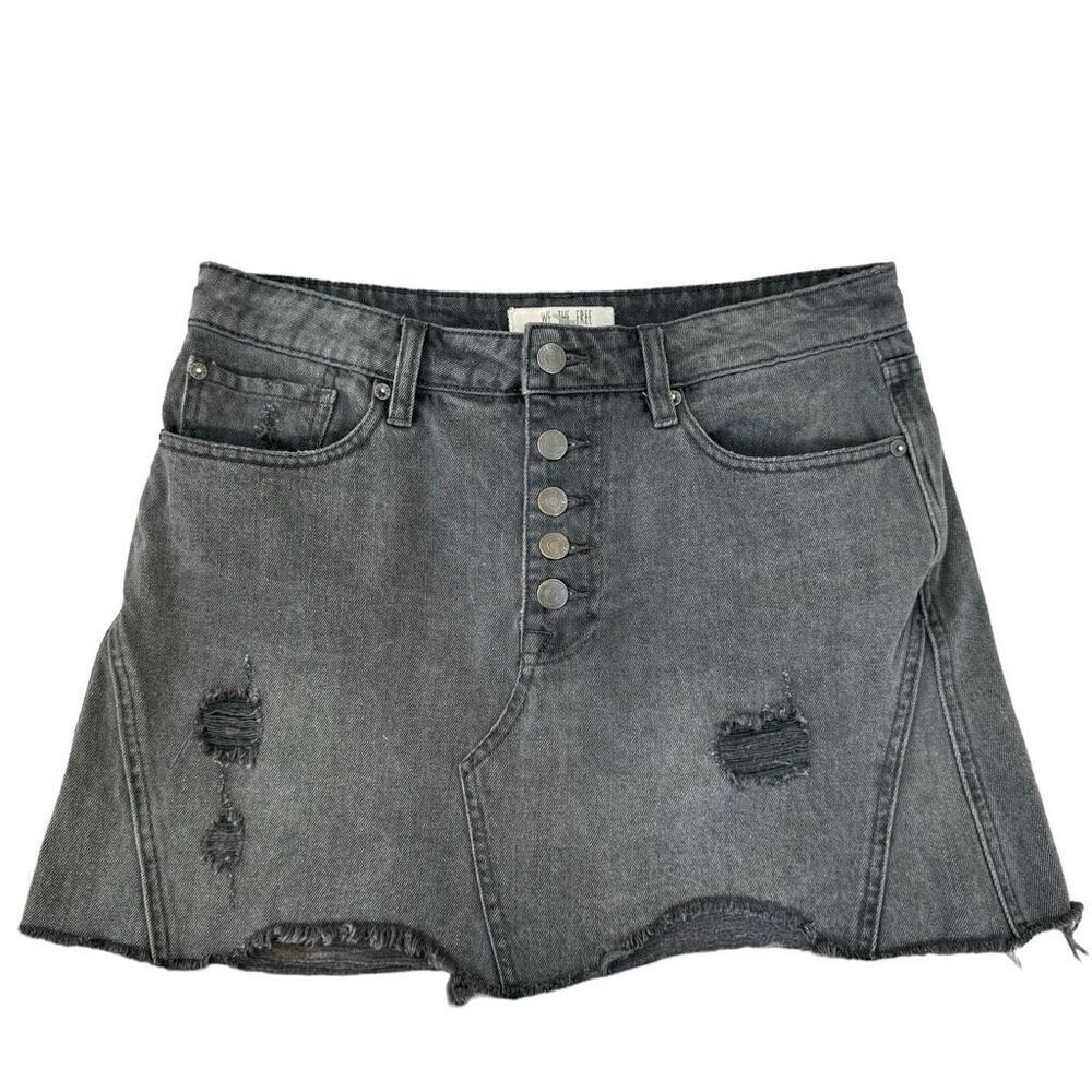Free People Rainn Distressed Black denim skirt size 29 short